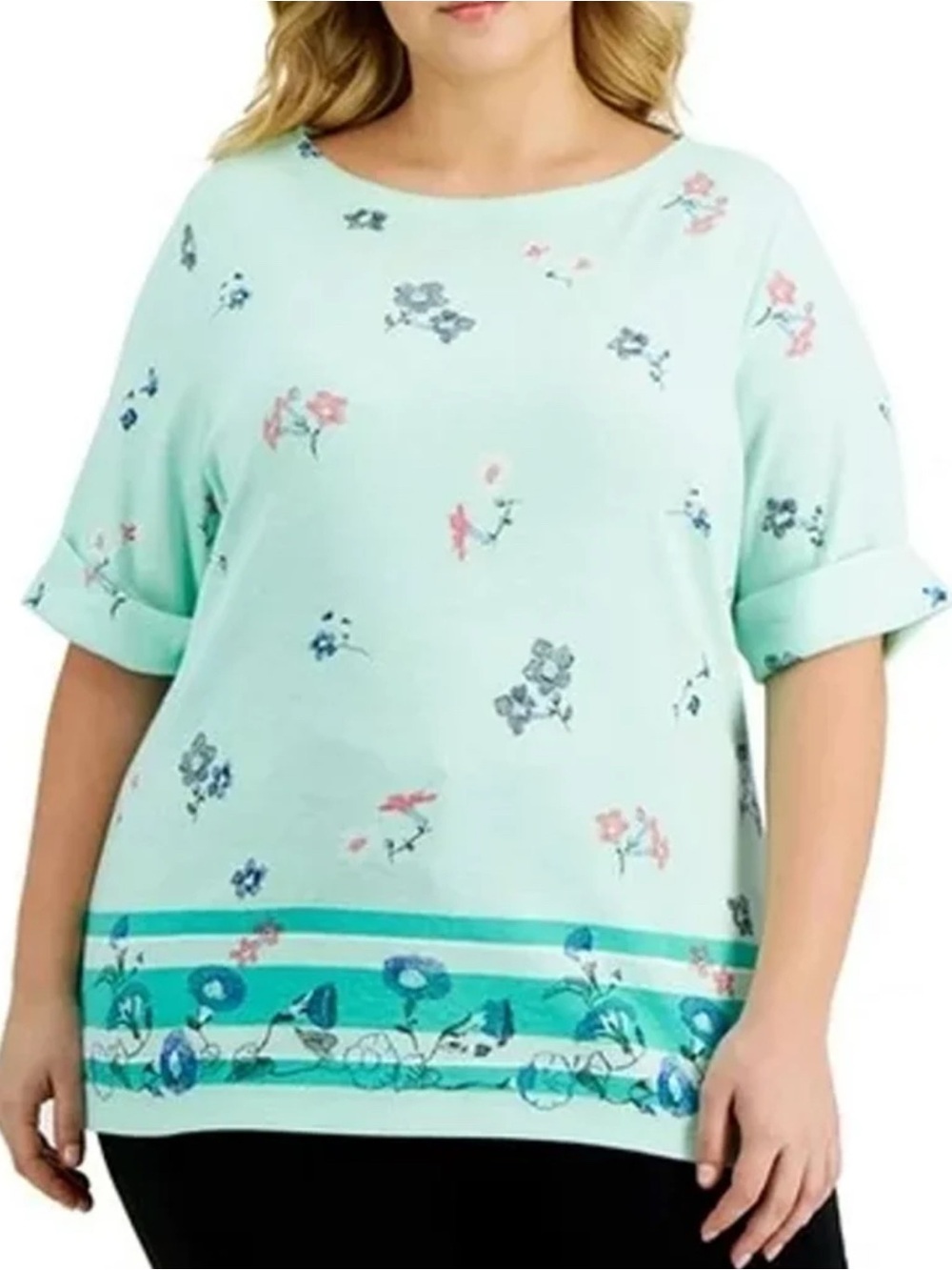 KAREN SCOTT Women's Floral Graphic Printed Top,Mint size large